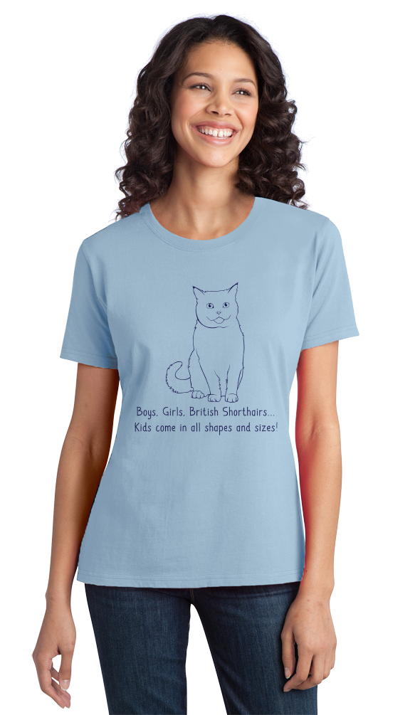 Ladies Light Blue Boys, Girls, & British Shorthairs = Kids - Cat Lover Parent T-shirt