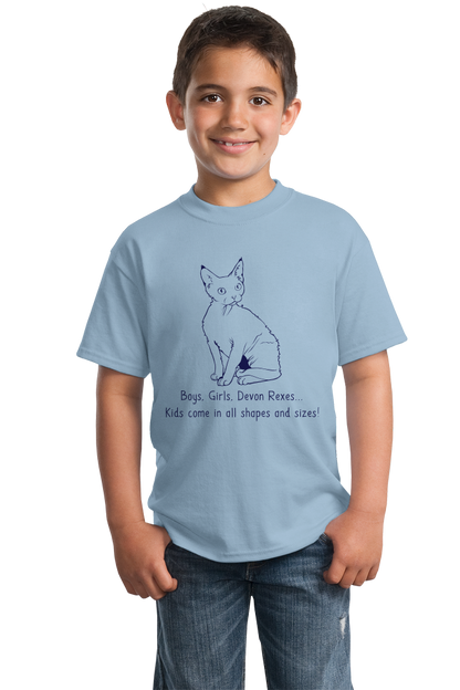 Youth Light Blue Boys, Girls, & Devon Rexes = Kids - Cat Lover Parent Pet T-shirt