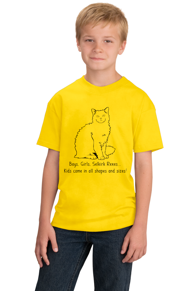 Youth Yellow Boys, Girls, & Selkirk Rexes = Kids - Cat Lover Proud Parent T-shirt