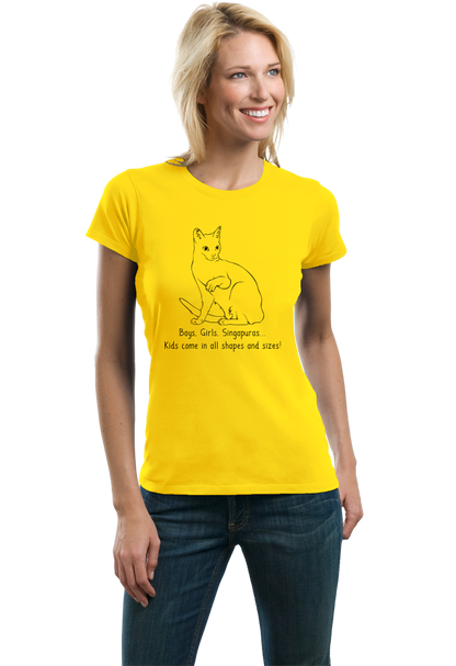 Ladies Yellow Boys, Girls, & Singapuras = Kids - Cat Lover Proud Parent T-shirt
