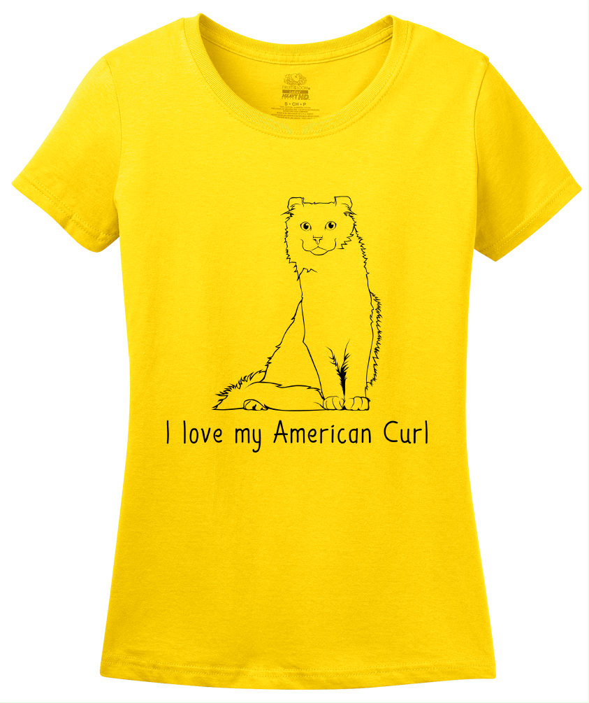 Ladies Yellow I Love My American Curl - Cat Fancy Breed Lover Parent Kitty T-shirt