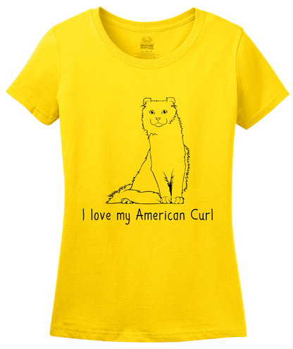 Ladies Yellow I Love My American Curl - Cat Fancy Breed Lover Parent Kitty T-shirt