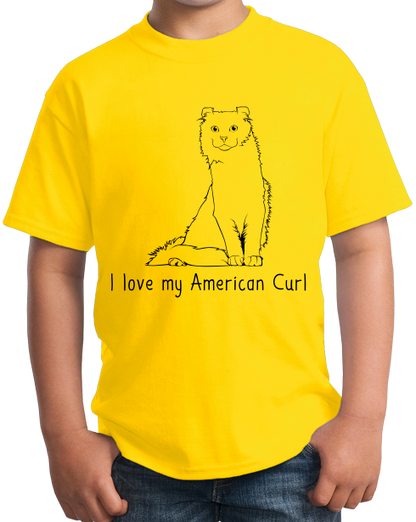 Youth Yellow I Love My American Curl - Cat Fancy Breed Lover Parent Kitty T-shirt