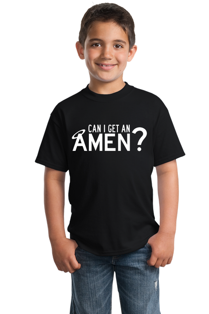 Youth Black Can I Get An Amen? - Amen Christian Funny Humor Jesus Prayer T-shirt