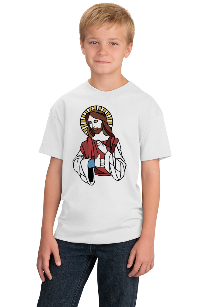 Youth White Facebook Jesus (Like) - Modern Christian Internet Humor Funny T-shirt