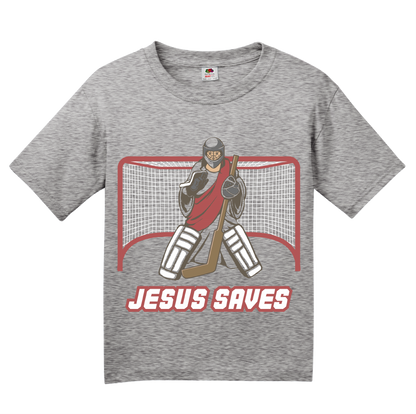 Youth Grey Jesus Saves - Hockey Fan Christian Funny Jesus Saves Goalie T-shirt
