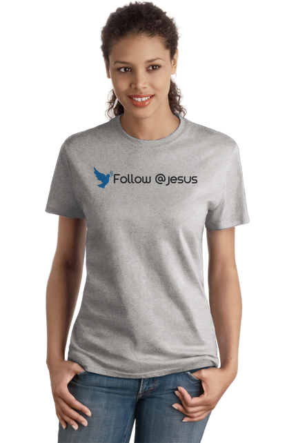Ladies Grey Follow @Jesus - Christian Jesus Cool Funny Believer Follow T-shirt