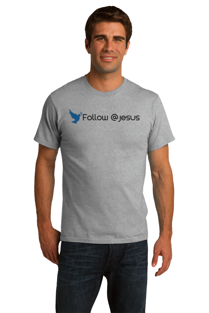 Standard Grey Follow @Jesus - Christian Jesus Cool Funny Believer Follow T-shirt