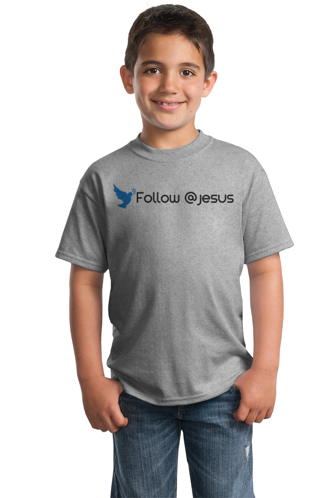 Youth Grey Follow @Jesus - Christian Jesus Cool Funny Believer Follow T-shirt
