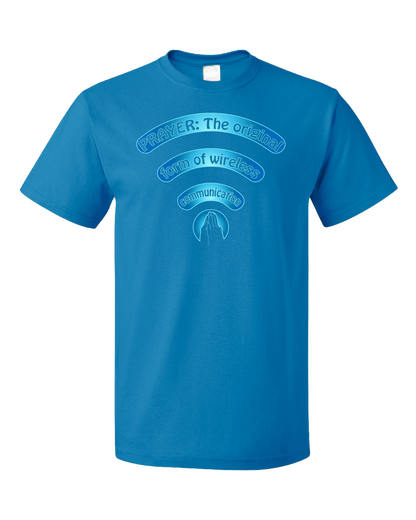 Standard Aqua Blue Prayer: Original Wireless Communication - Christian Funny Prayer T-shirt