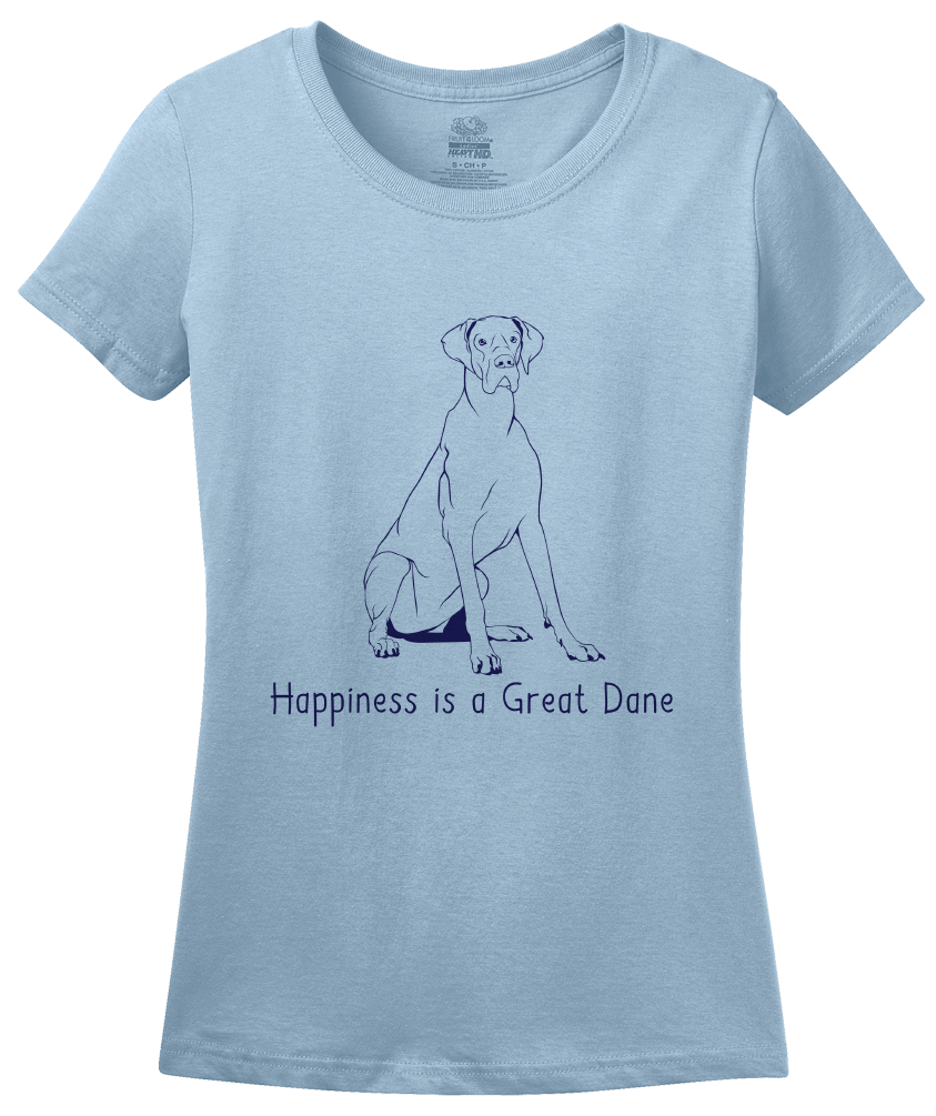 Ladies Light Blue Happiness is a Great Dane - Great Dane Dog Lover Cute T-shirt