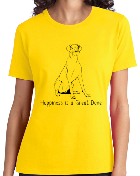 Ladies Yellow Happiness is a Great Dane - Great Dane Dog Lover Cute T-shirt