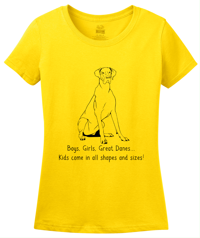 Ladies Yellow Boys, Girls, & Great Danes = Kids - Great Dane Owner Parent T-shirt
