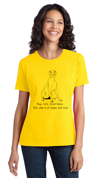 Ladies Yellow Boys, Girls, & Great Danes = Kids - Great Dane Owner Parent T-shirt