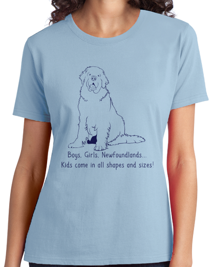 Ladies Light Blue Boys, Girls, & Newfoundlands = Kids - Newfie Newfoundland Lover T-shirt