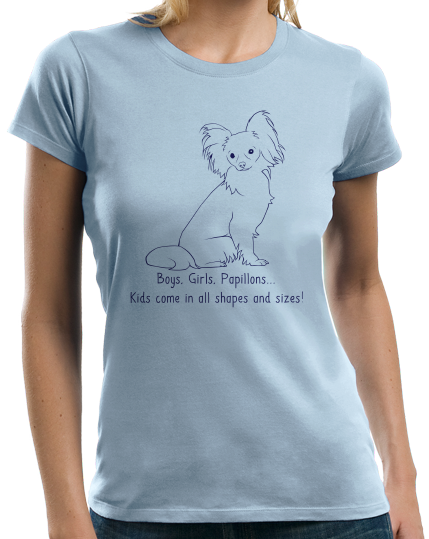 Ladies Light Blue Boys, Girls, & Papillons = Kids - Papillon Dog Lover Parent T-shirt