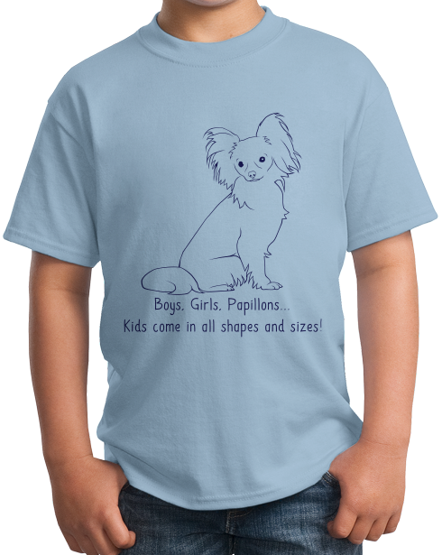 Youth Light Blue Boys, Girls, & Papillons = Kids - Papillon Dog Lover Parent T-shirt