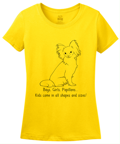 Ladies Yellow Boys, Girls, & Papillons = Kids - Papillon Dog Lover Parent T-shirt