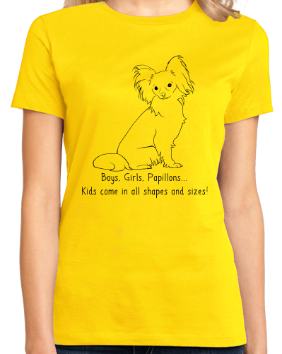 Ladies Yellow Boys, Girls, & Papillons = Kids - Papillon Dog Lover Parent T-shirt