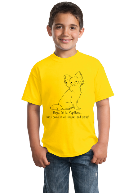 Youth Yellow Boys, Girls, & Papillons = Kids - Papillon Dog Lover Parent T-shirt
