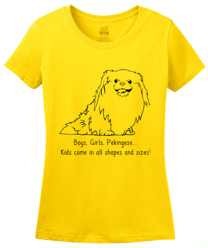Ladies Yellow Boys, Girls, & Pekingeses = Kids - Pekingese Dog Parent Lover T-shirt