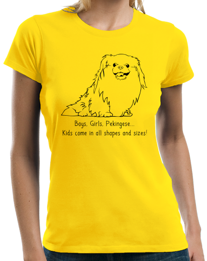 Ladies Yellow Boys, Girls, & Pekingeses = Kids - Pekingese Dog Parent Lover T-shirt