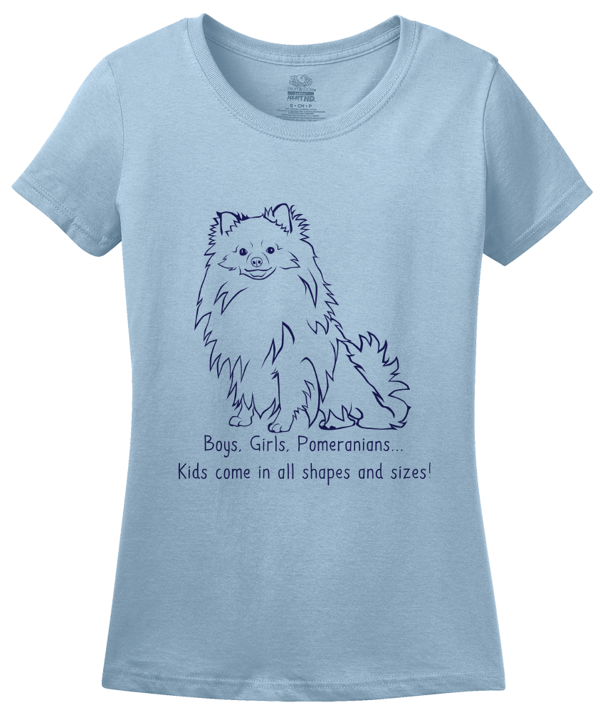 Ladies Light Blue Boys, Girls, & Pomeranians = Kids - Pomeranian Boo Cute Parent T-shirt