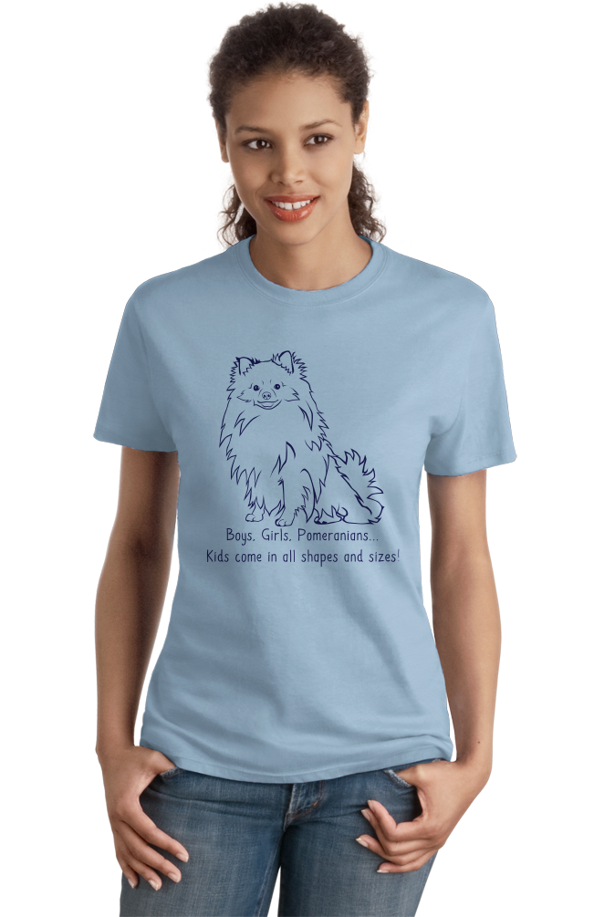 Ladies Light Blue Boys, Girls, & Pomeranians = Kids - Pomeranian Boo Cute Parent T-shirt