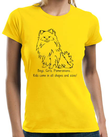 Ladies Yellow Boys, Girls, & Pomeranians = Kids - Pomeranian Dog Boo Cute Love T-shirt