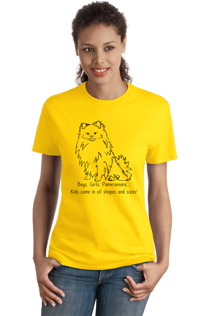 Ladies Yellow Boys, Girls, & Pomeranians = Kids - Pomeranian Dog Boo Cute Love T-shirt