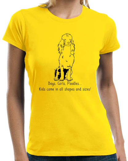 Ladies Yellow Boys, Girls, & Poodles = Kids - Poodle Dog Parent Lover Cute Fun T-shirt