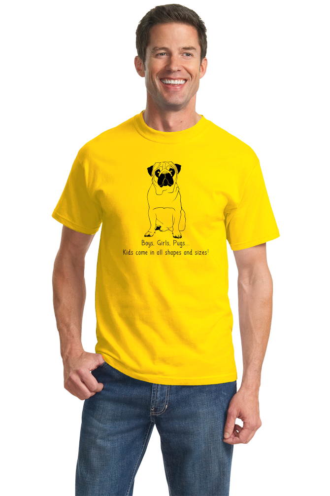 Standard Yellow Boys, Girls, & Pugs = Kids - Pug Parent Owner Lover Cute Funny T-shirt