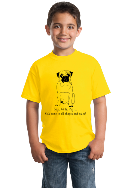 Youth Yellow Boys, Girls, & Pugs = Kids - Pug Parent Owner Lover Cute Funny T-shirt