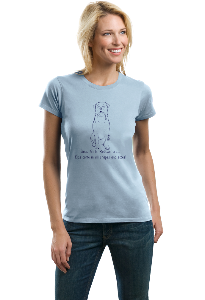 Ladies Light Blue Boys, Girls, & Rottweilers - Rottweiler Parent Owner Lover Dog T-shirt