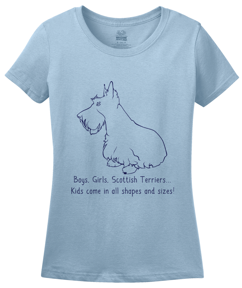 Ladies Light Blue Boys, Girls, & Scottish Terriers = Kids - Scottish Terrier T-shirt