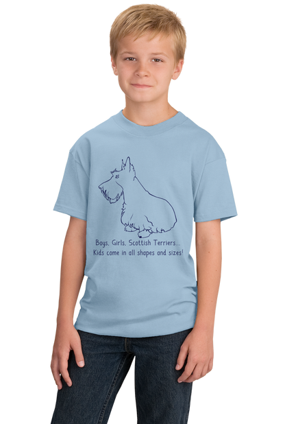 Youth Light Blue Boys, Girls, & Scottish Terriers = Kids - Scottish Terrier T-shirt