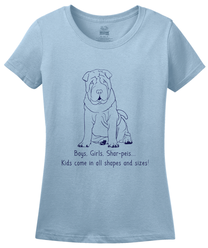 Ladies Light Blue Boys, Girls, & Shar-Peis = Kids - Shar-Pei Owner Lover Parent T-shirt
