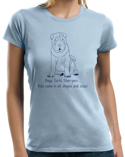 Ladies Light Blue Boys, Girls, & Shar-Peis = Kids - Shar-Pei Owner Lover Parent T-shirt