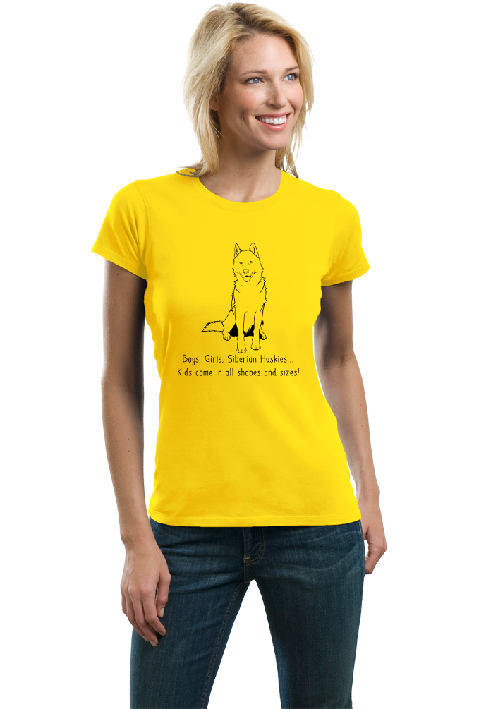 Ladies Yellow Boys, Girls, & Siberian Huskys - Siberian Husky Parent Owner T-shirt