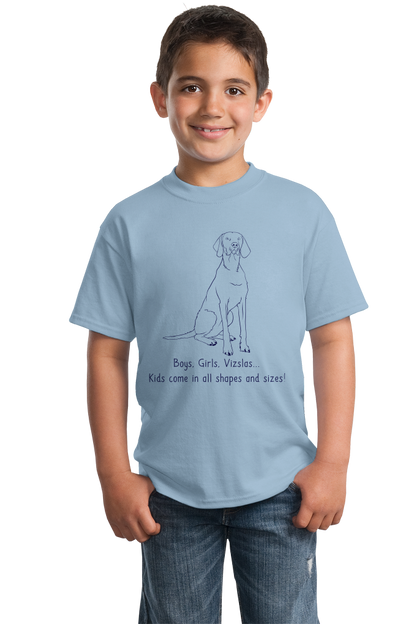 Youth Light Blue Boys, Girls, & Vizslas = Kids - Vizla Owner Parent Lover Funny T-shirt