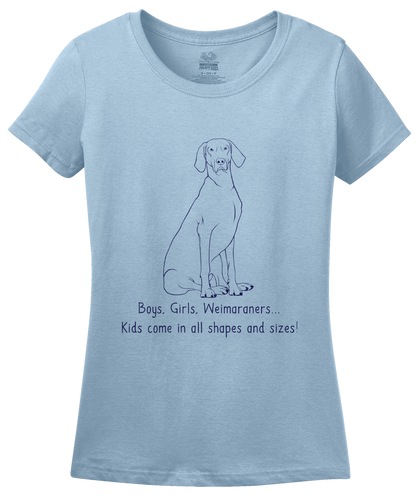 Ladies Light Blue Boys, Girls, & Weimaraners = Kids - Weimaraner Owner Dog Parent T-shirt