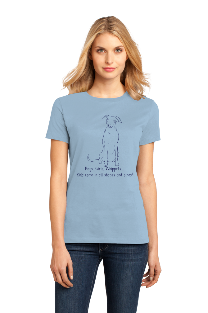 Ladies Light Blue Boys, Girls, & Whippets = Kids - Whippet Owner Lover Parent Cute T-shirt