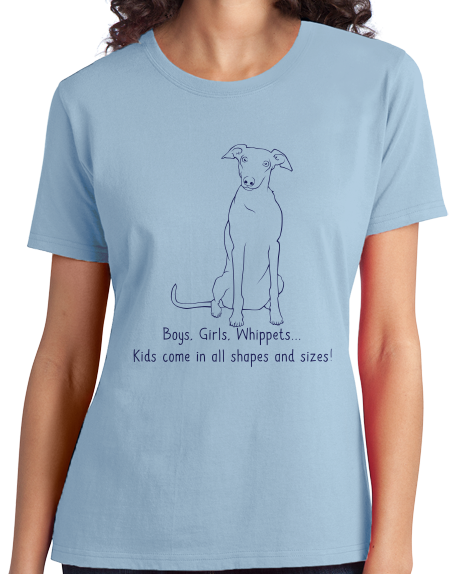 Ladies Light Blue Boys, Girls, & Whippets = Kids - Whippet Owner Lover Parent Cute T-shirt