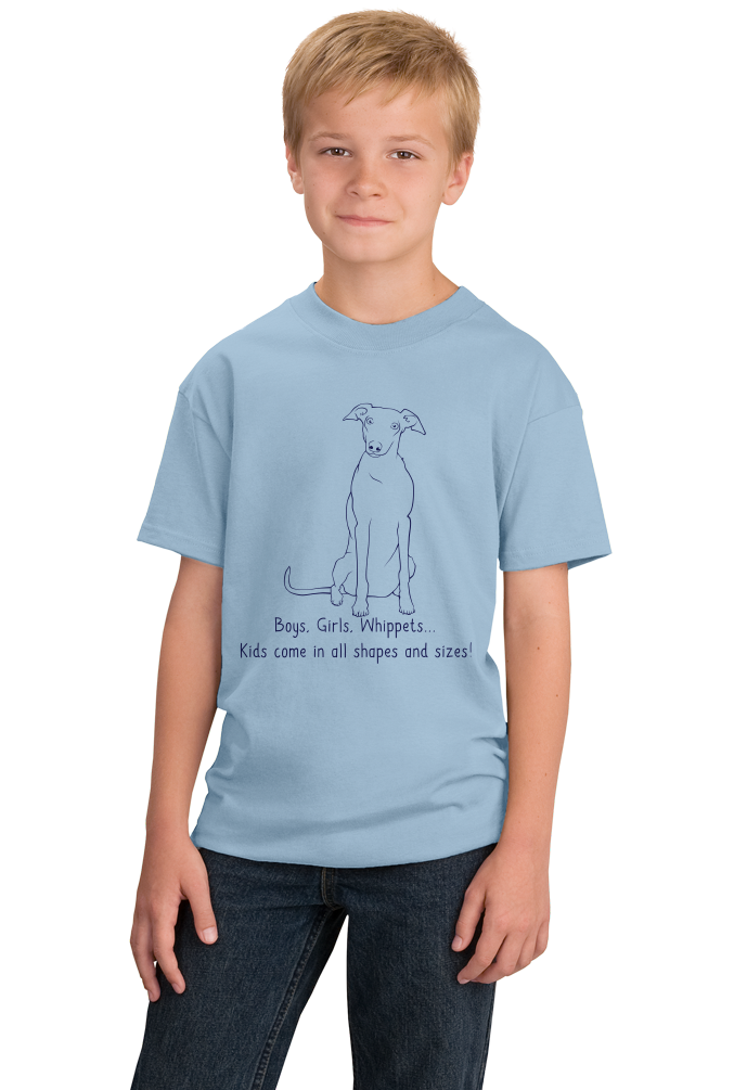 Youth Light Blue Boys, Girls, & Whippets = Kids - Whippet Owner Lover Parent Cute T-shirt