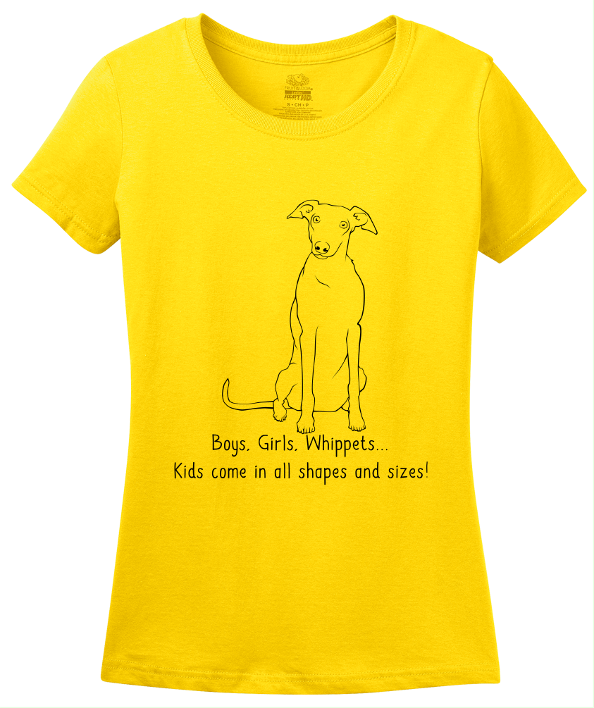 Ladies Yellow Boys, Girls, & Whippets = Kids - Whippet Owner Lover Parent Cute T-shirt