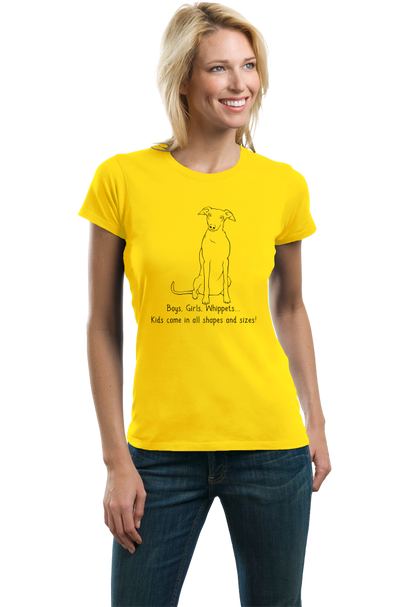 Ladies Yellow Boys, Girls, & Whippets = Kids - Whippet Owner Lover Parent Cute T-shirt