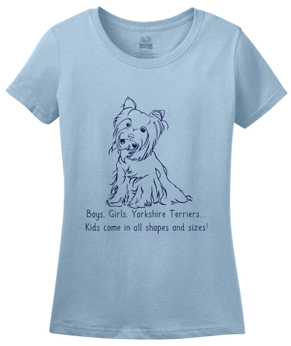Ladies Light Blue Boys, Girls, & Yorkies - Yorkie Parent Owner Lover Cute Funny T-shirt