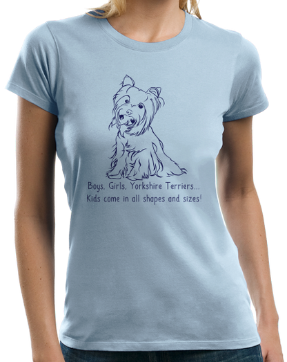 Ladies Light Blue Boys, Girls, & Yorkies - Yorkie Parent Owner Lover Cute Funny T-shirt