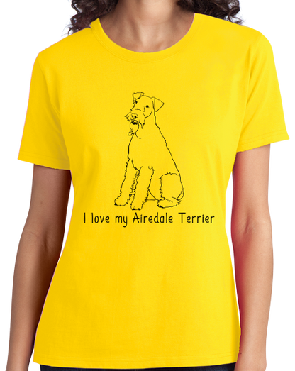 Ladies Yellow I Love my Airedale Terrier - Airedale Owner Lover Dog Breed Cute T-shirt