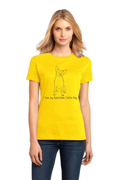 Ladies Yellow I Love my Australian Cattle Dog - Cattle Dog Owner Lover Cute T-shirt